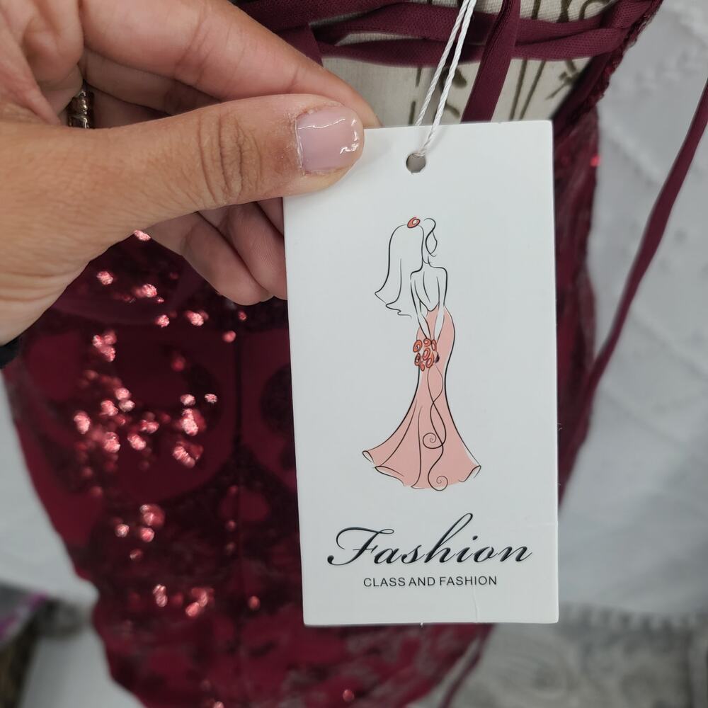 Sparkly Sequin Homecoming mini Dress Wine Cocktail Dress Spaghetti Strap Size 0 - Picture 6 of 11